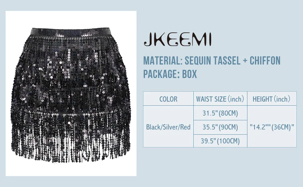 Belly Dance Hip Sequin Tassel Skirt Beach Music Festival Rave Party Scarf Belt Skirt Halloween for Women