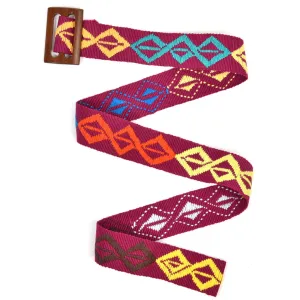 Belt with Wooden Buckle 35" Long | Magenta