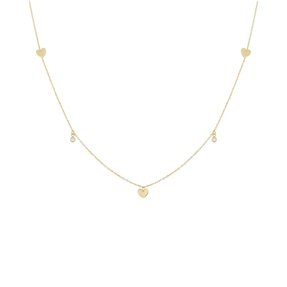 Bezel X Solid Hearts Necklace 14K