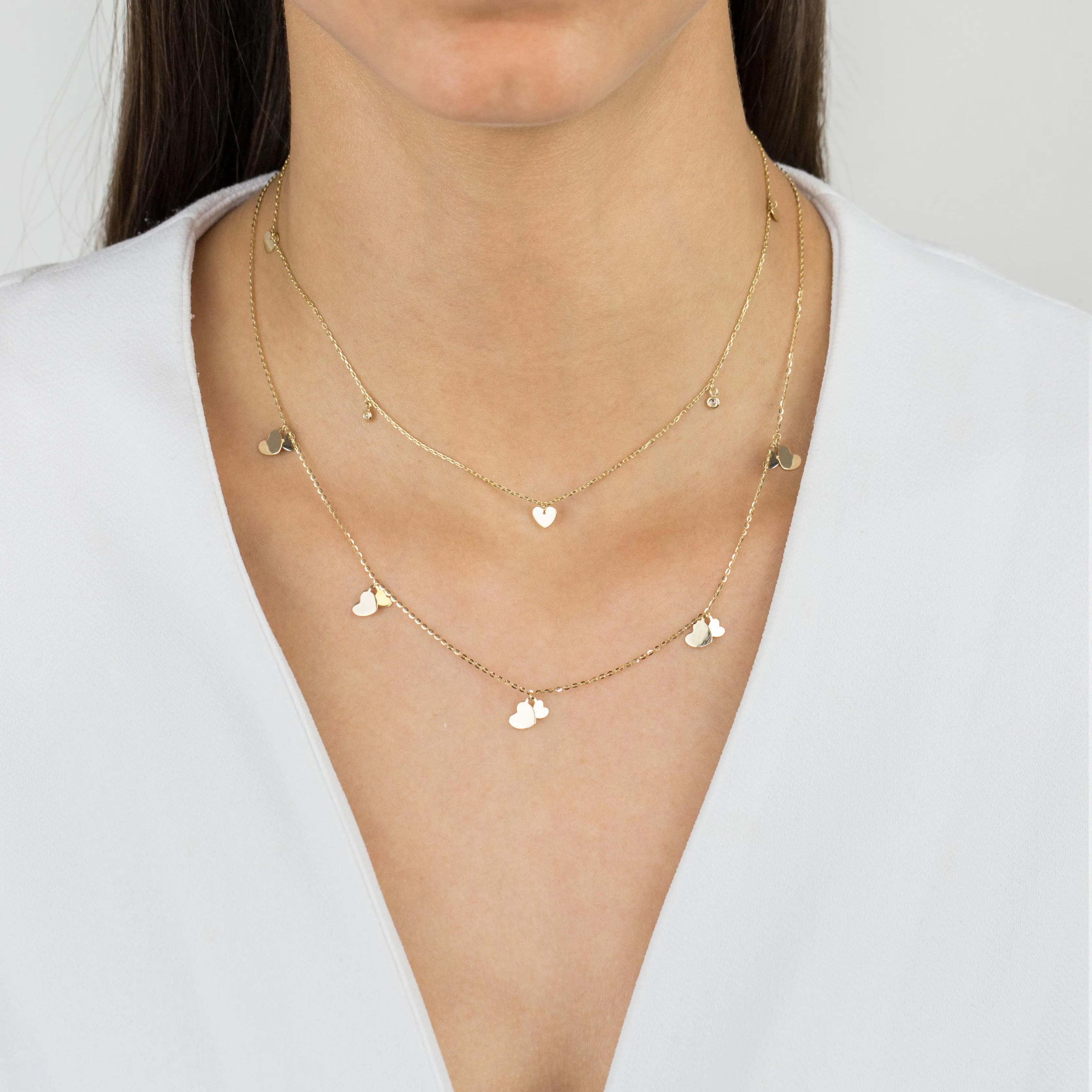 Bezel X Solid Hearts Necklace 14K