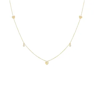 Bezel X Solid Hearts Necklace 14K
