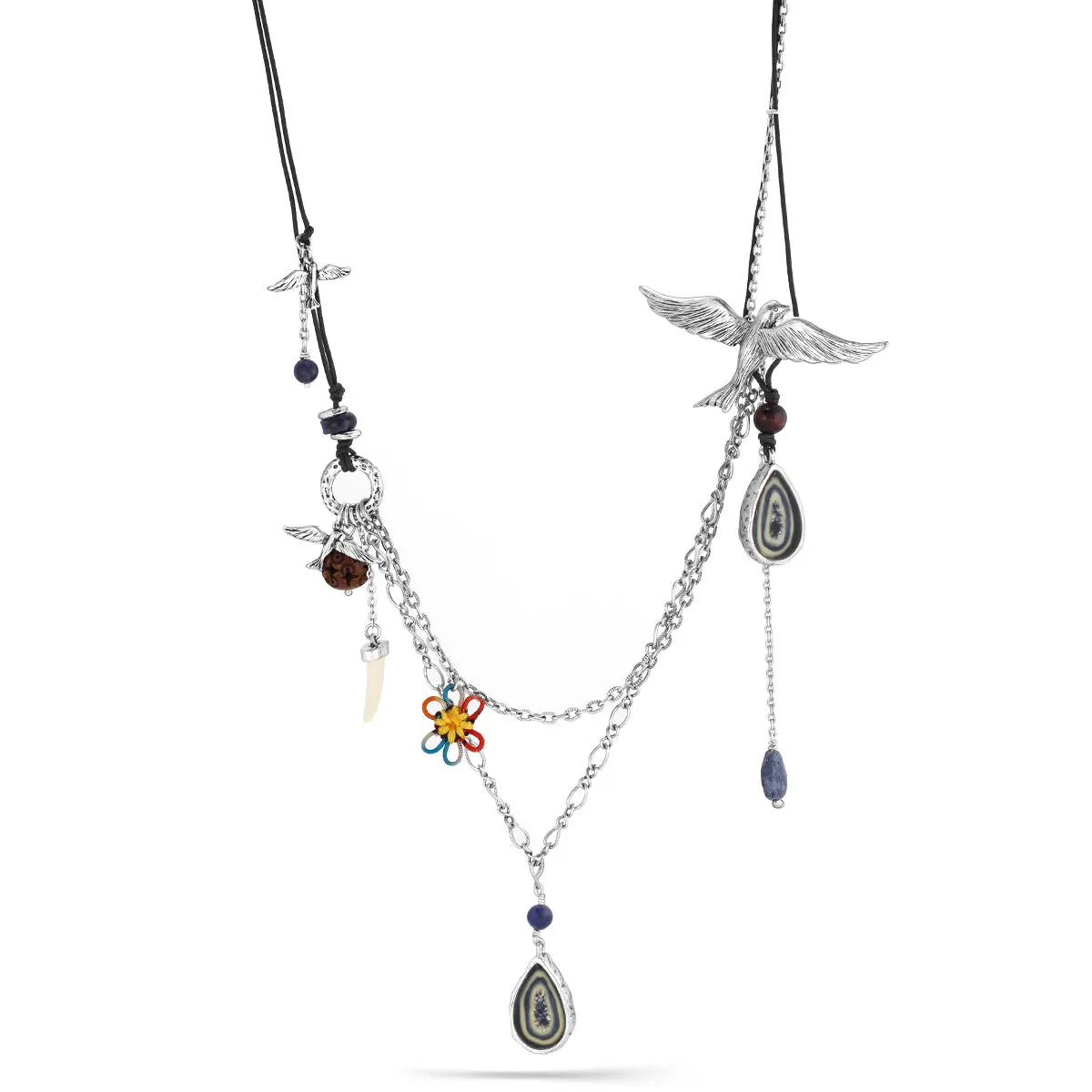BIRD FLOWER AND MIX CHARM  NECKLACES #152BL1101 (5F9)