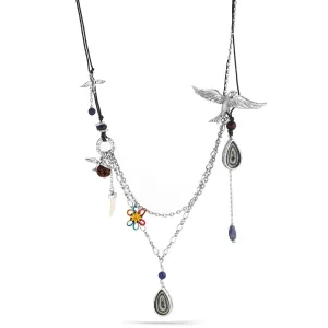 BIRD FLOWER AND MIX CHARM  NECKLACES #152BL1101 (5F9)