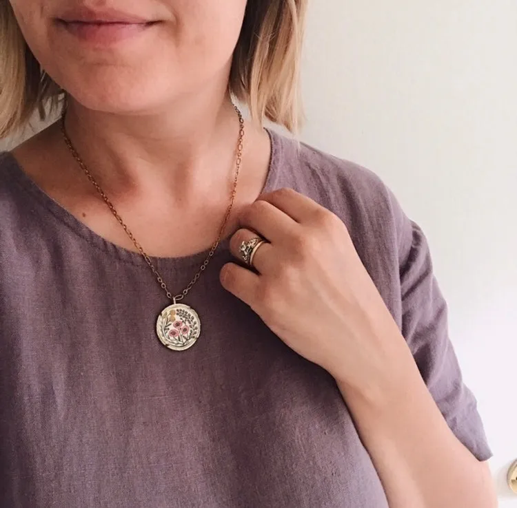 Bird Nest Necklace, Watercolor Hand Painted Necklace, Original Art Pendant