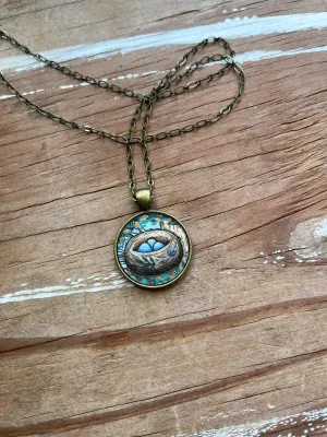 Bird Nest Necklace, Watercolor Hand Painted Necklace, Original Art Pendant