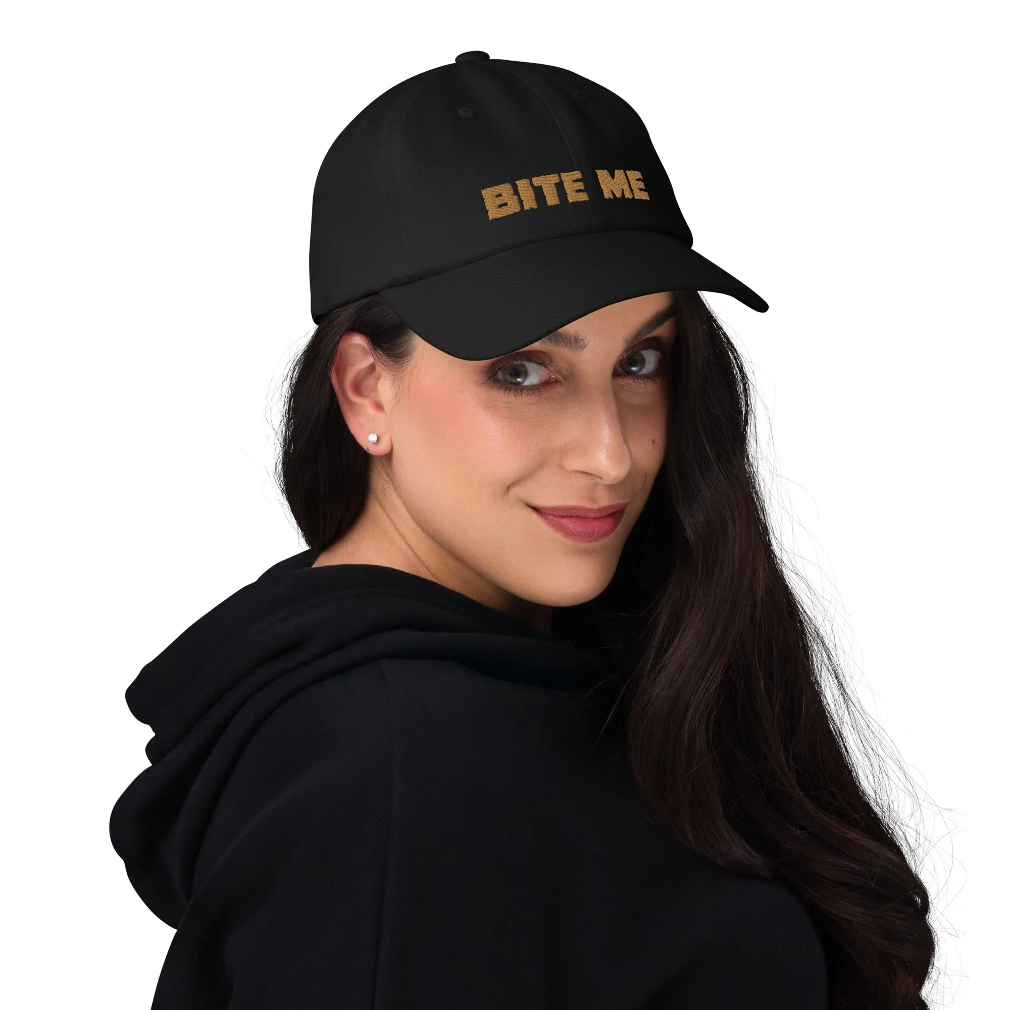 Bite Me Dad Hat - Camo or White & Gold