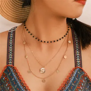 Black Acrylic & 18K Gold-Plated Layered Angel Round Pendant Necklace