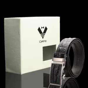 Black Alligator Adjustable Ratchet Slide Buckle Belt for Men - Genuine Leather Automatic Belt with