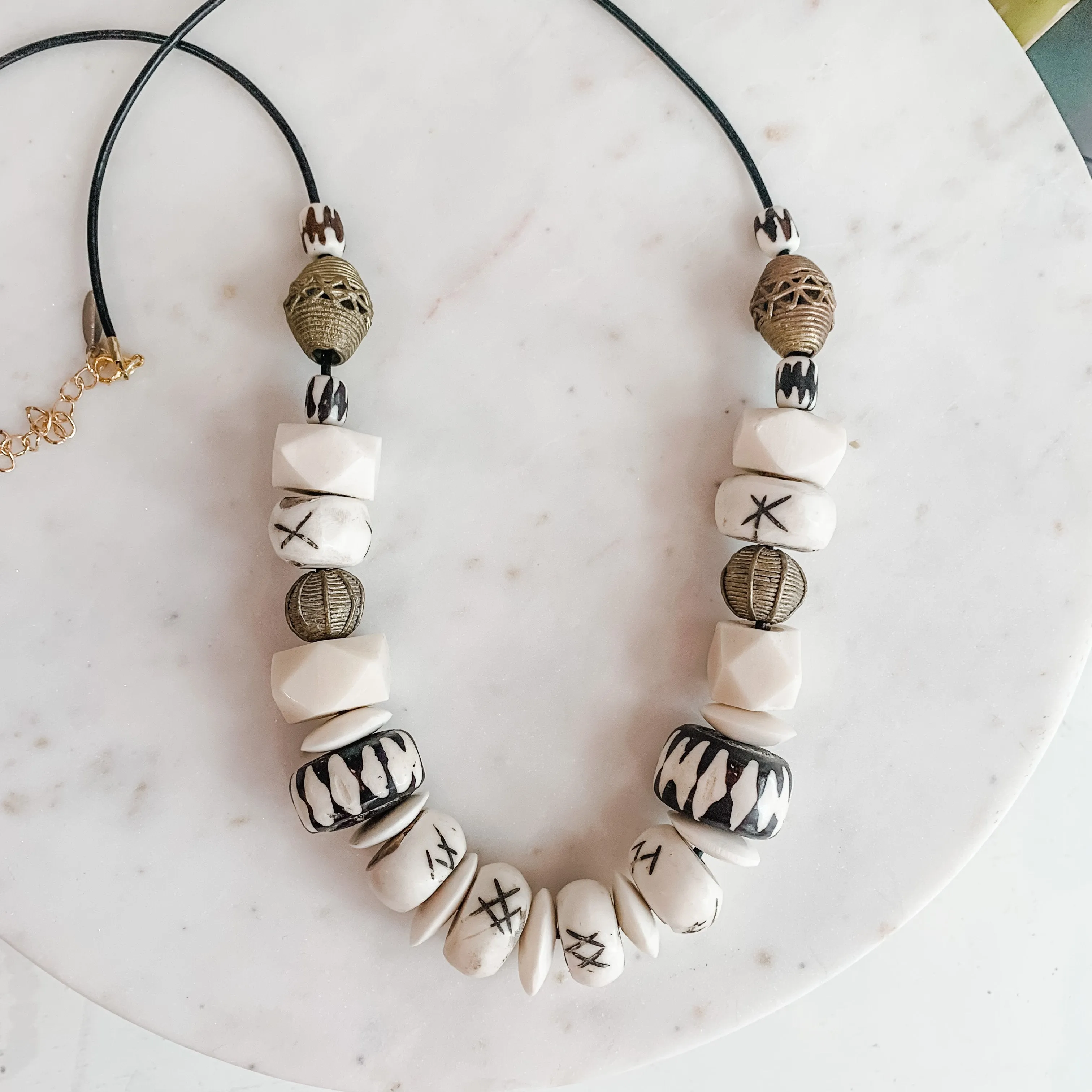 Black and White Chunky Bone Bead Layering Necklace