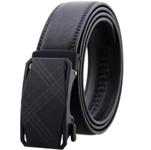 Black Belt Black Textured Buckle Mens Adjustable Ratchet Slide Buckle Belt - Genuine Leather