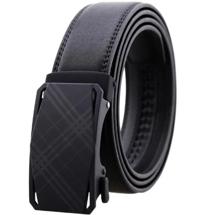 Black Belt Black Textured Buckle Mens Adjustable Ratchet Slide Buckle Belt - Genuine Leather