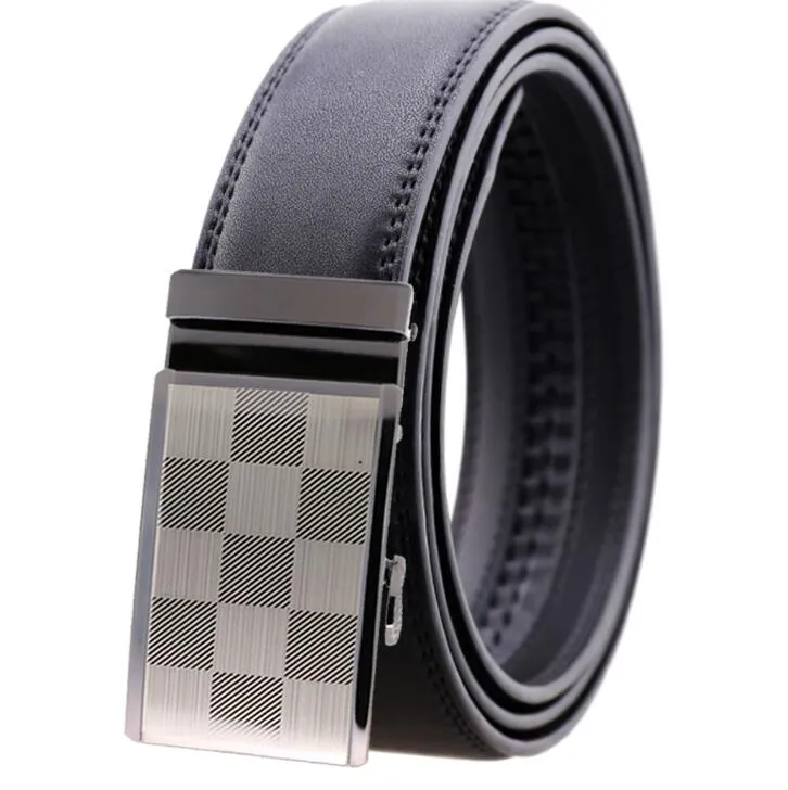 Black Belt Textured Buckle Mens Adjustable Ratchet Slide Buckle Belt - Genuine Leather Automatic
