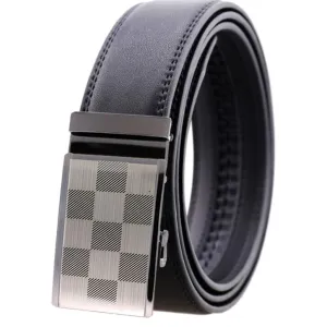 Black Belt Textured Buckle Mens Adjustable Ratchet Slide Buckle Belt - Genuine Leather Automatic