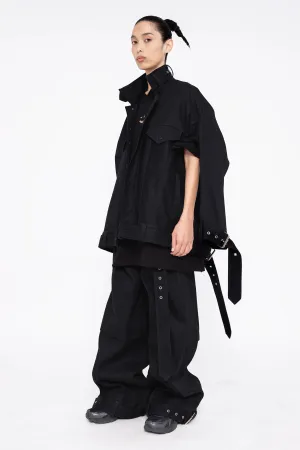 BLACK BELTED DENIM PANTS