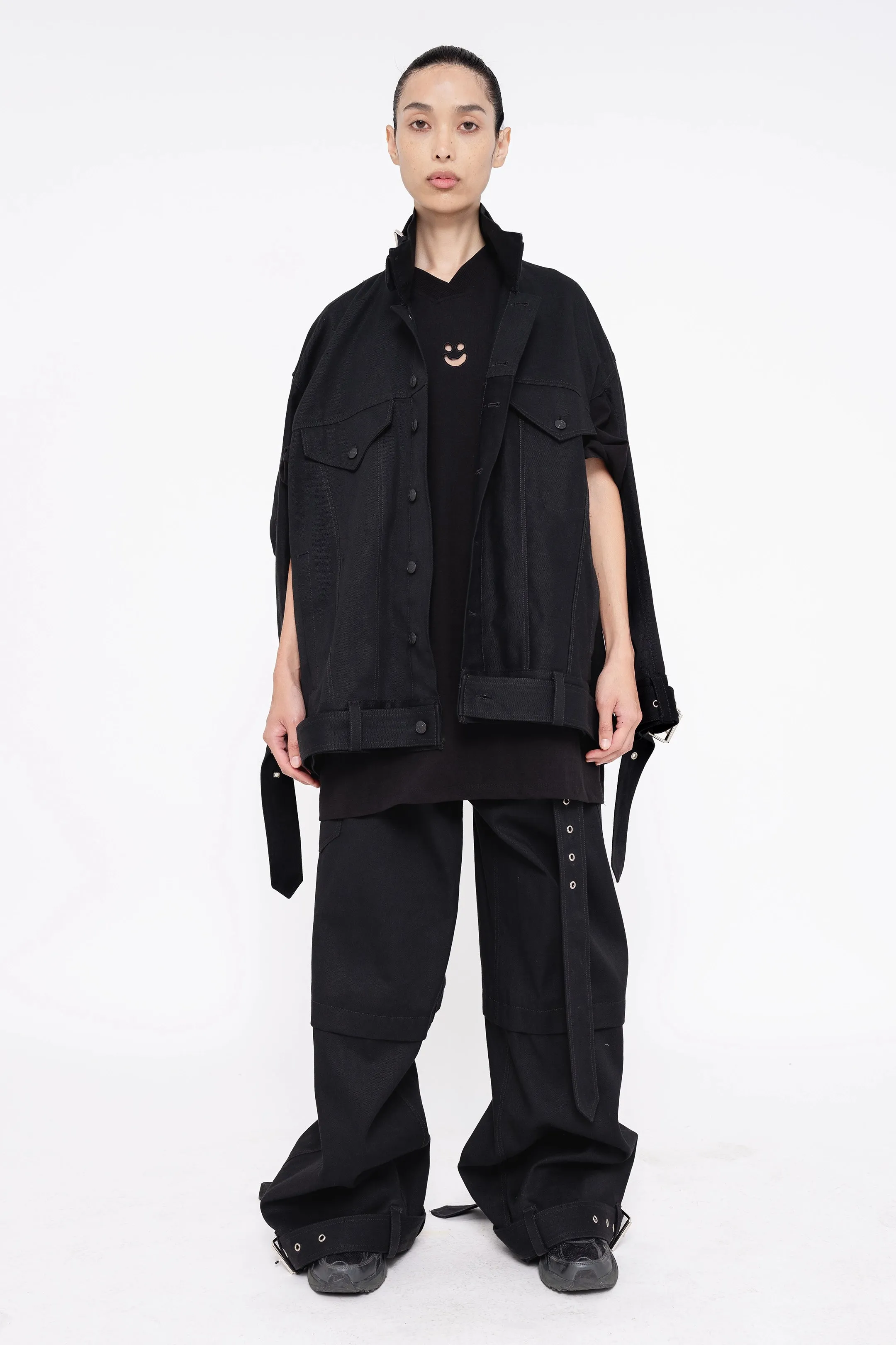 BLACK BELTED DENIM PANTS