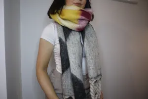 Black Colour Block Geo Chunky Tassel Scarf