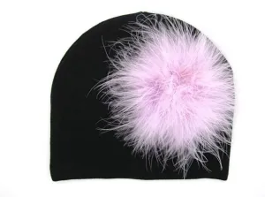 Black Cotton Hat with Lavender Large regular Marabou