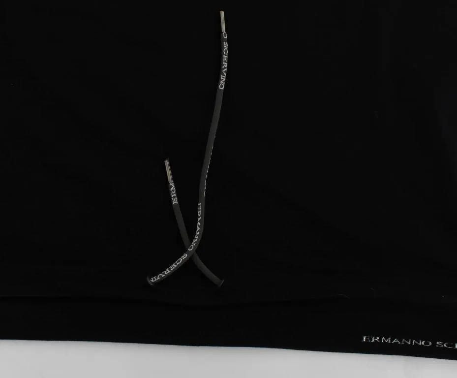 Black Cotton Stretch V-neck Beachwear T-shirt