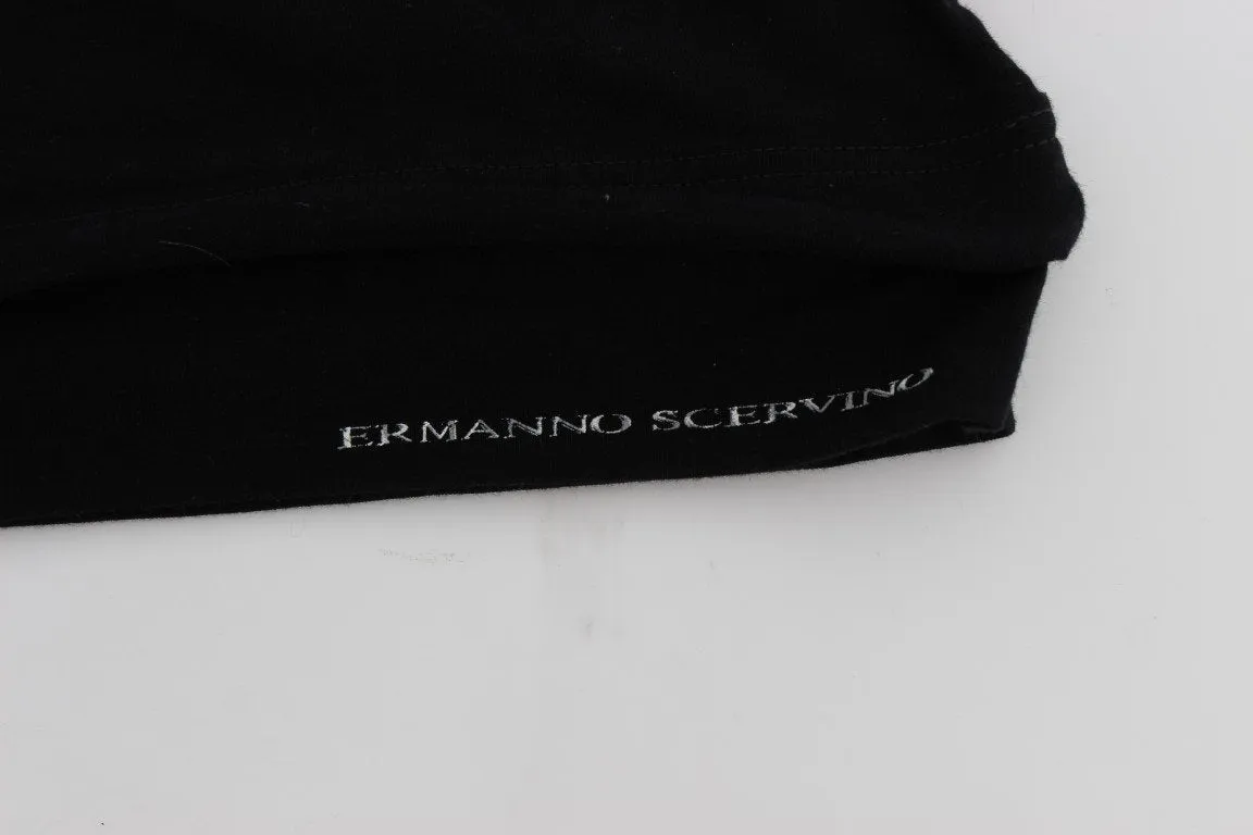 Black Cotton Stretch V-neck Beachwear T-shirt