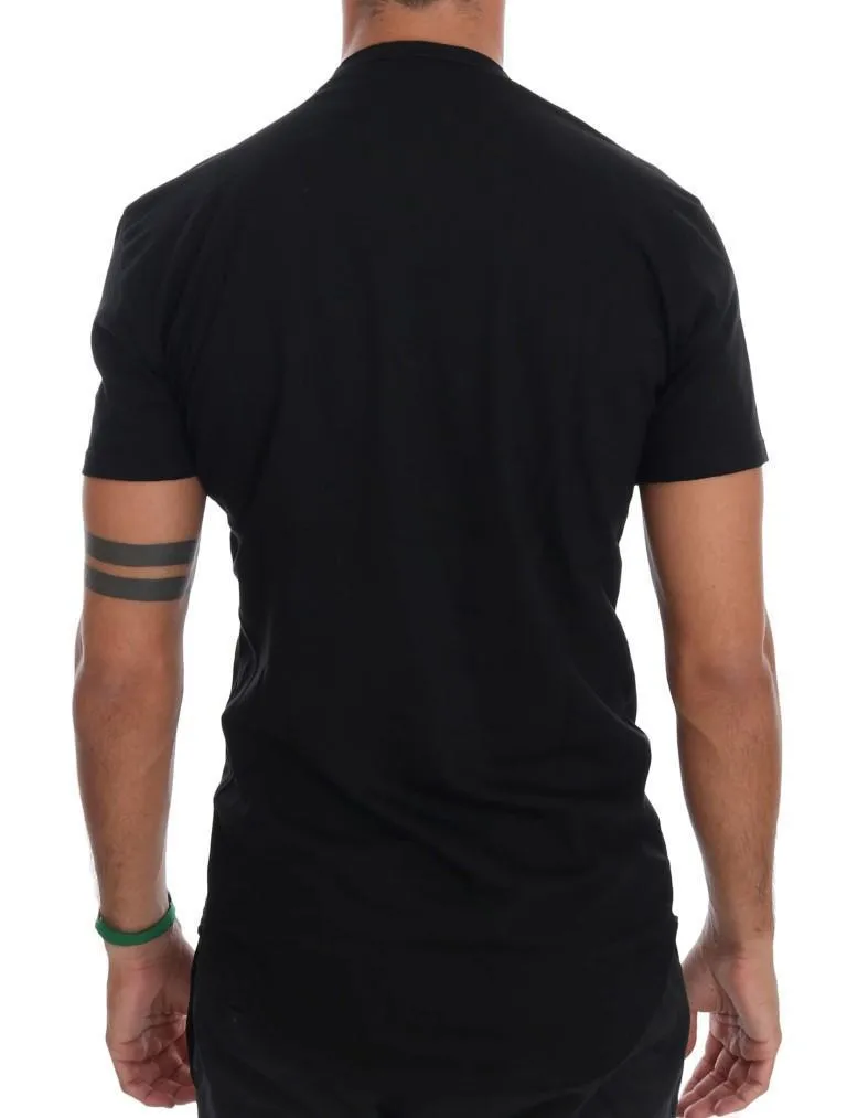 Black Cotton V-neck T-Shirt