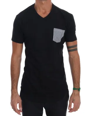Black Cotton V-neck T-Shirt