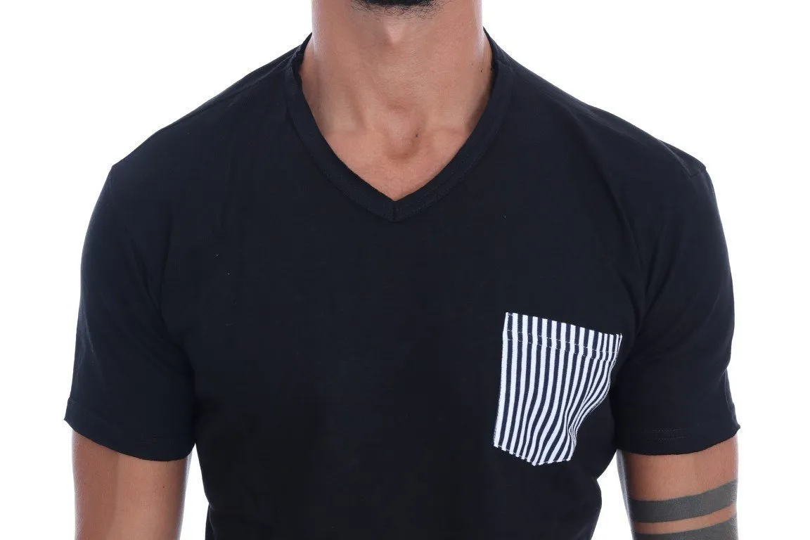 Black Cotton V-neck T-Shirt