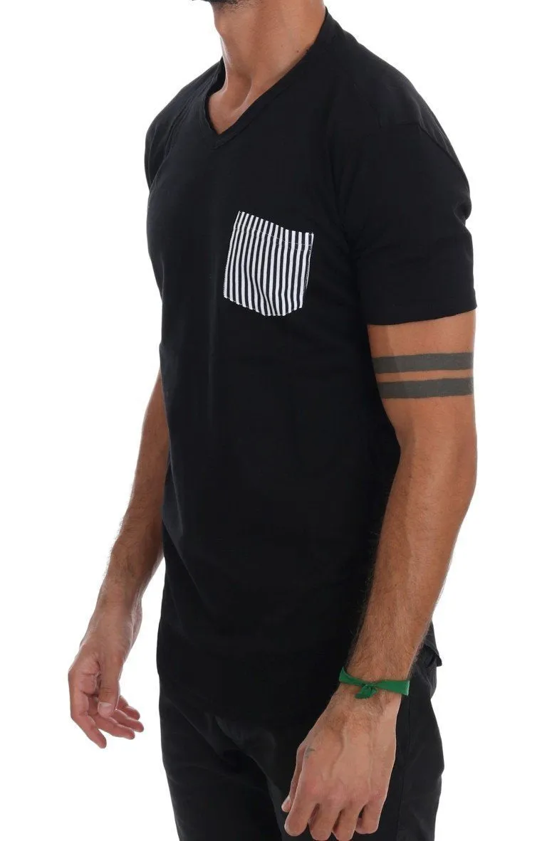 Black Cotton V-neck T-Shirt