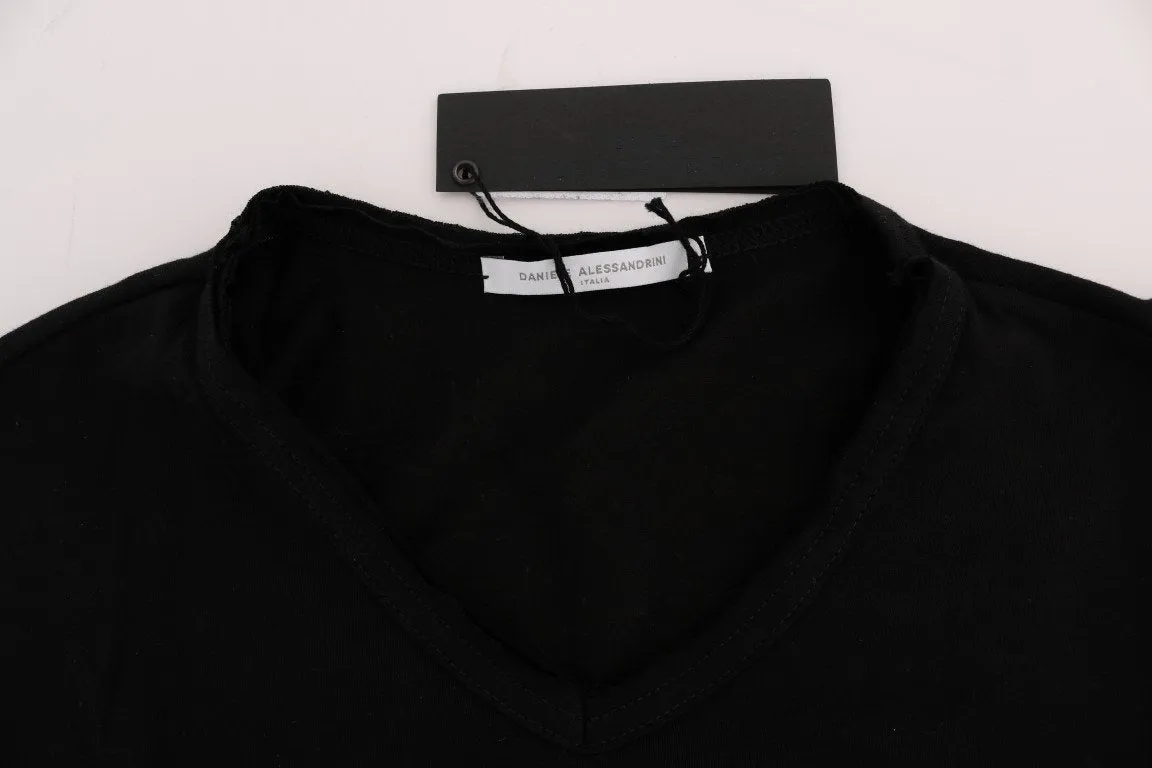 Black Cotton V-neck T-Shirt