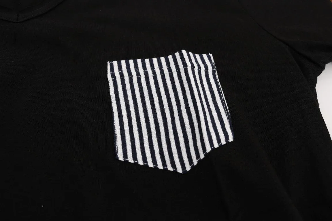 Black Cotton V-neck T-Shirt