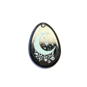 Black Crescent Moon & Stars Tear Drop Pendant