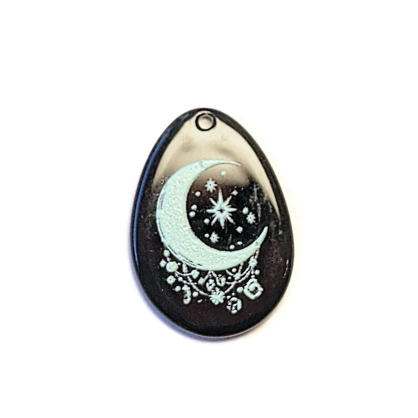Black Crescent Moon & Stars Tear Drop Pendant
