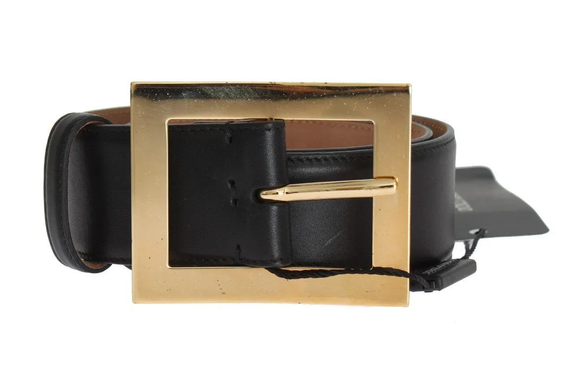 Black Leather Gold Buckle Wide Belt