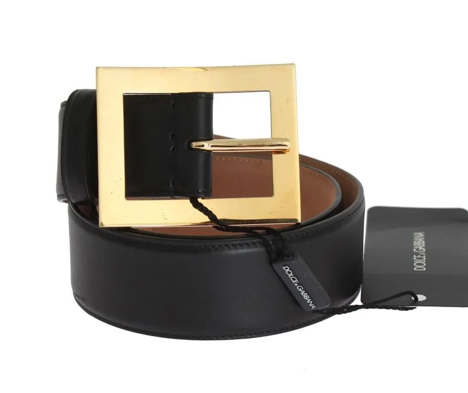 Black Leather Gold Buckle Wide Belt