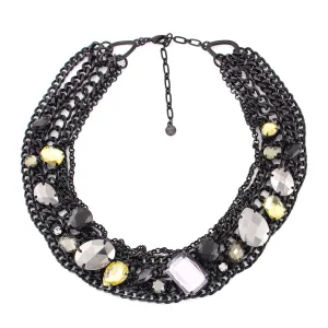 Black Metal Necklace With Multi color Faceted Stone necklace #256BK1501 (1B9)