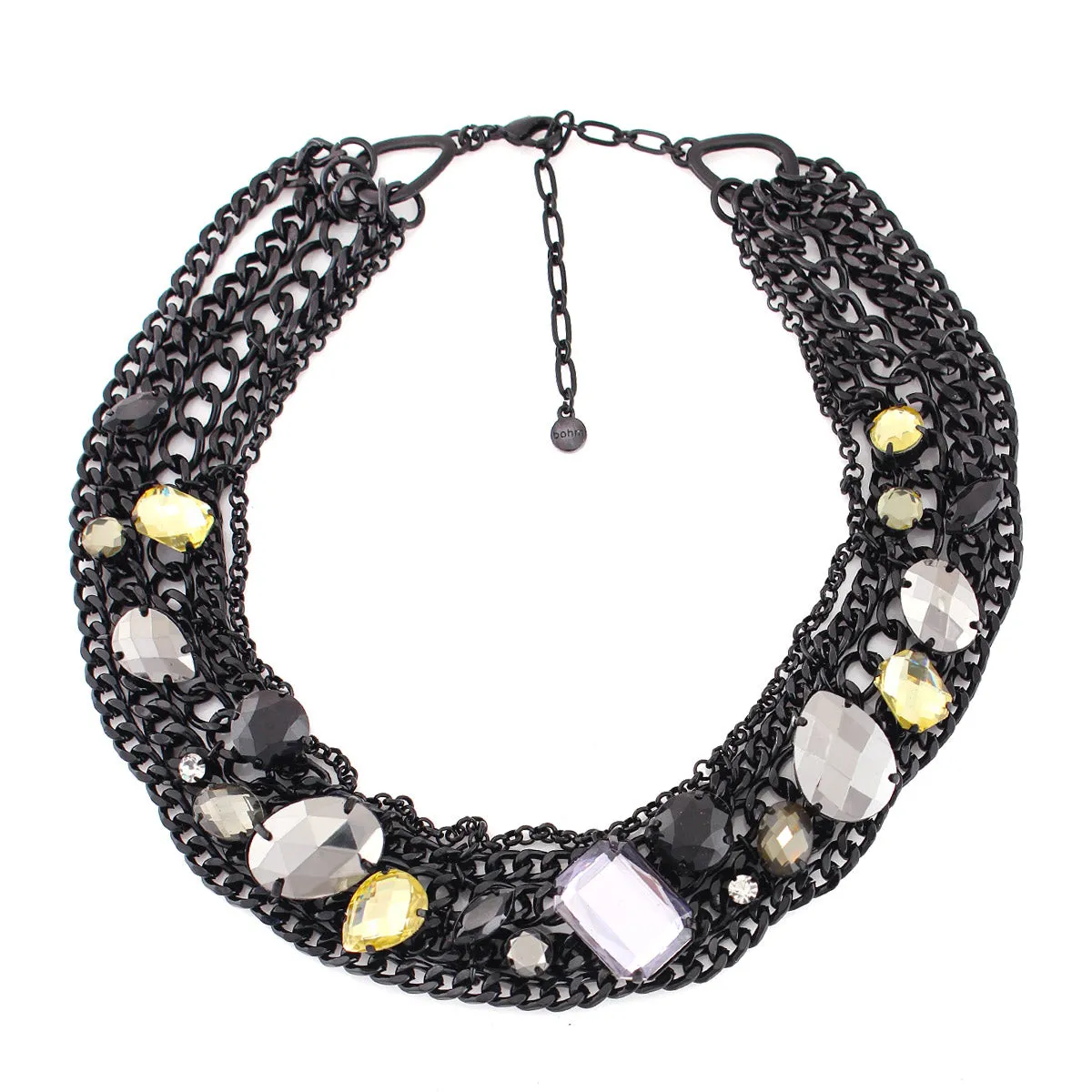 Black Metal Necklace With Multi color Faceted Stone necklace #256BK1501 (1B9)