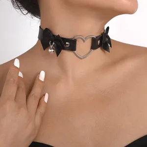 Black Polystyrene & Silver-Plated Heart Bell Choker Necklace