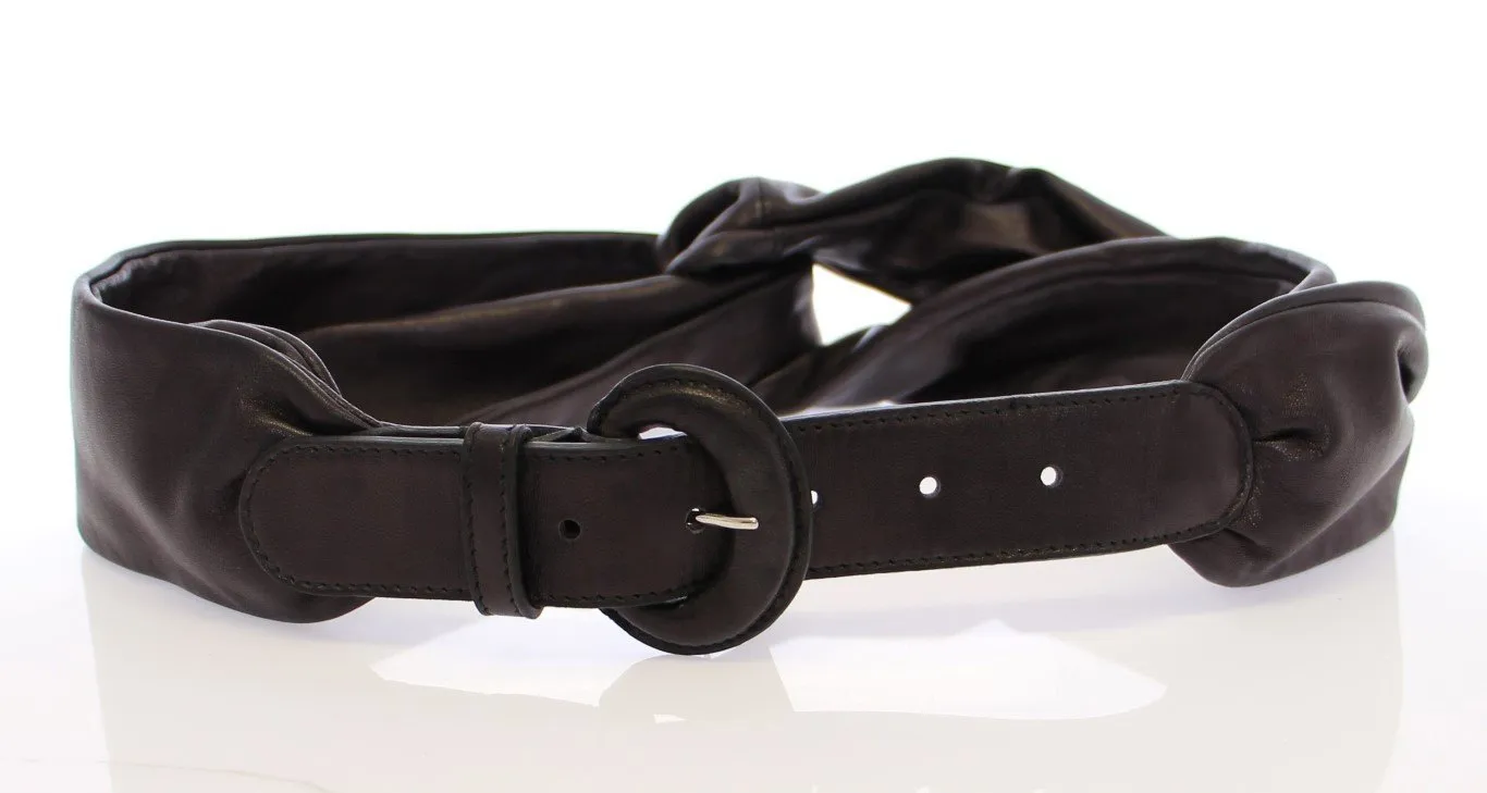 Black Purple Leather Logo Belt Wide Waist