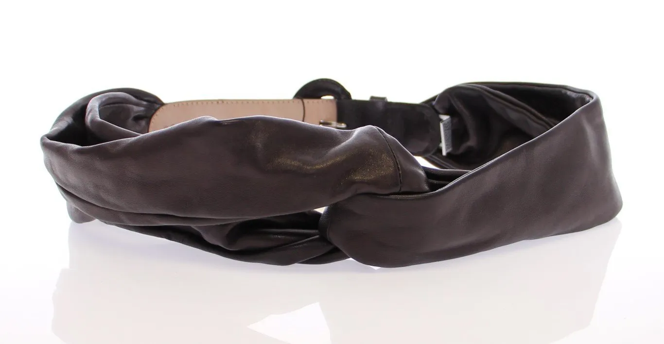 Black Purple Leather Logo Belt Wide Waist