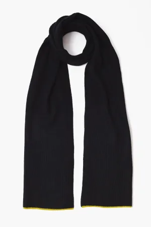 BLACK RIBBED CASHMERE AND WOOL SCARF