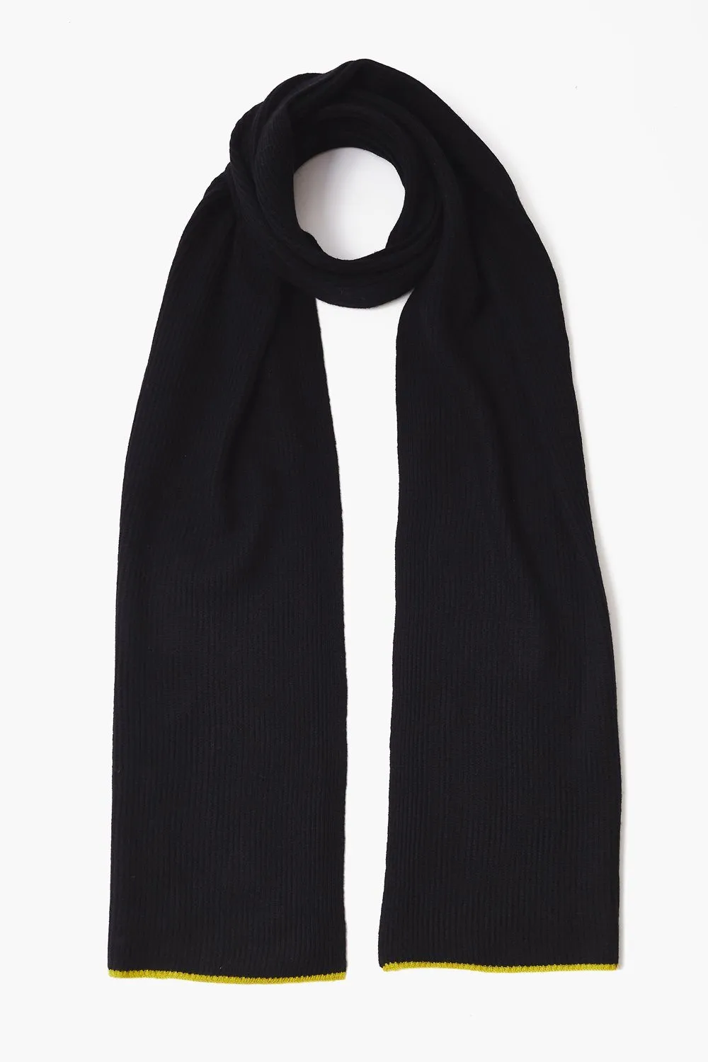 BLACK RIBBED CASHMERE AND WOOL SCARF