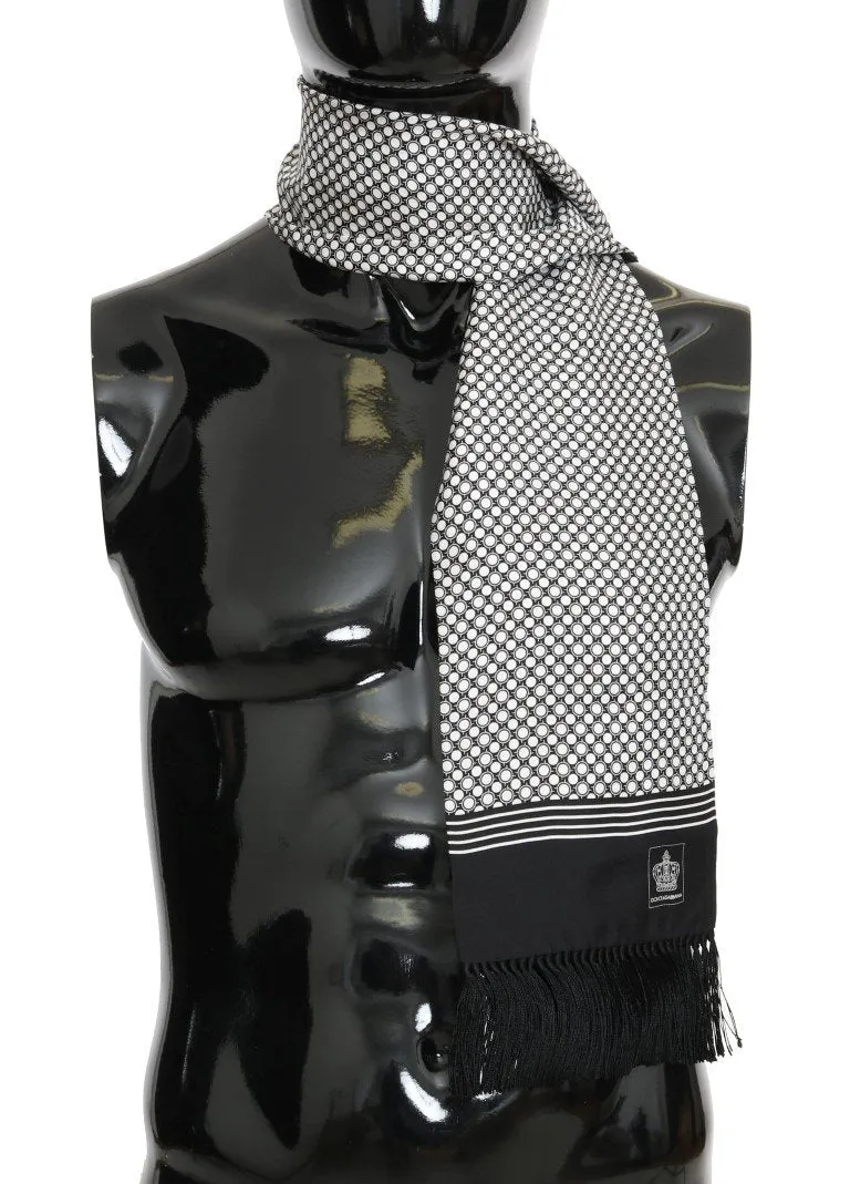 Black Silk White Dot Print Scarf