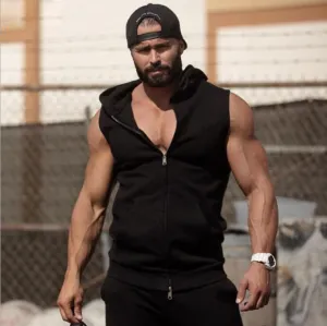 Black Soft Cotton Slim Fit T-Shirts for Men - Hoodie Sleeveless Tee Shirts
