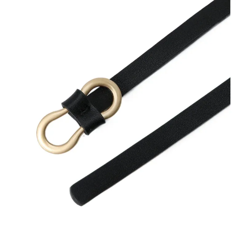 Black White Adjustable PU Leather Women Thin Belts Dress Coat Pant Skinny Ladies Waistband Strap Gold Buckle Female Waist belt