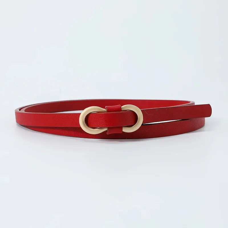 Black White Adjustable PU Leather Women Thin Belts Dress Coat Pant Skinny Ladies Waistband Strap Gold Buckle Female Waist belt