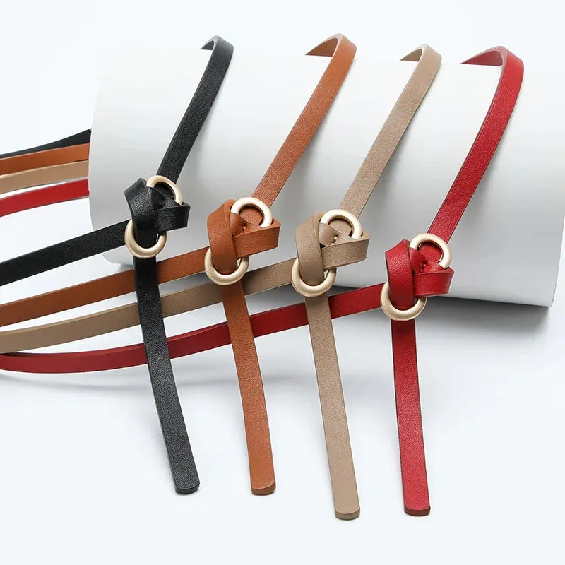 Black White Adjustable PU Leather Women Thin Belts Dress Coat Pant Skinny Ladies Waistband Strap Gold Buckle Female Waist belt
