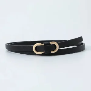 Black White Adjustable PU Leather Women Thin Belts Dress Coat Pant Skinny Ladies Waistband Strap Gold Buckle Female Waist belt