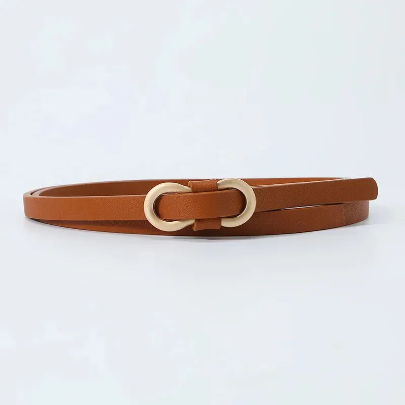 Black White Adjustable PU Leather Women Thin Belts Dress Coat Pant Skinny Ladies Waistband Strap Gold Buckle Female Waist belt