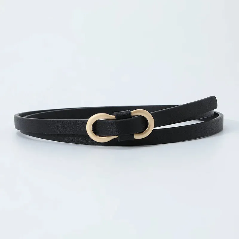 Black White Adjustable PU Leather Women Thin Belts Dress Coat Pant Skinny Ladies Waistband Strap Gold Buckle Female Waist belt