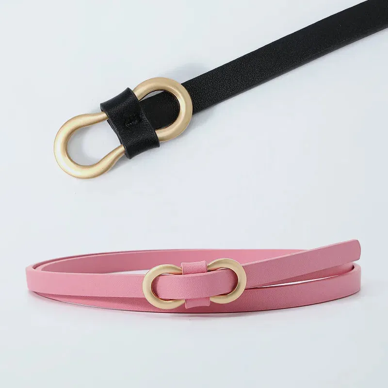 Black White Adjustable PU Leather Women Thin Belts Dress Coat Pant Skinny Ladies Waistband Strap Gold Buckle Female Waist belt