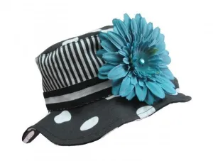 Black White Dot Sun Hat with Teal Daisy